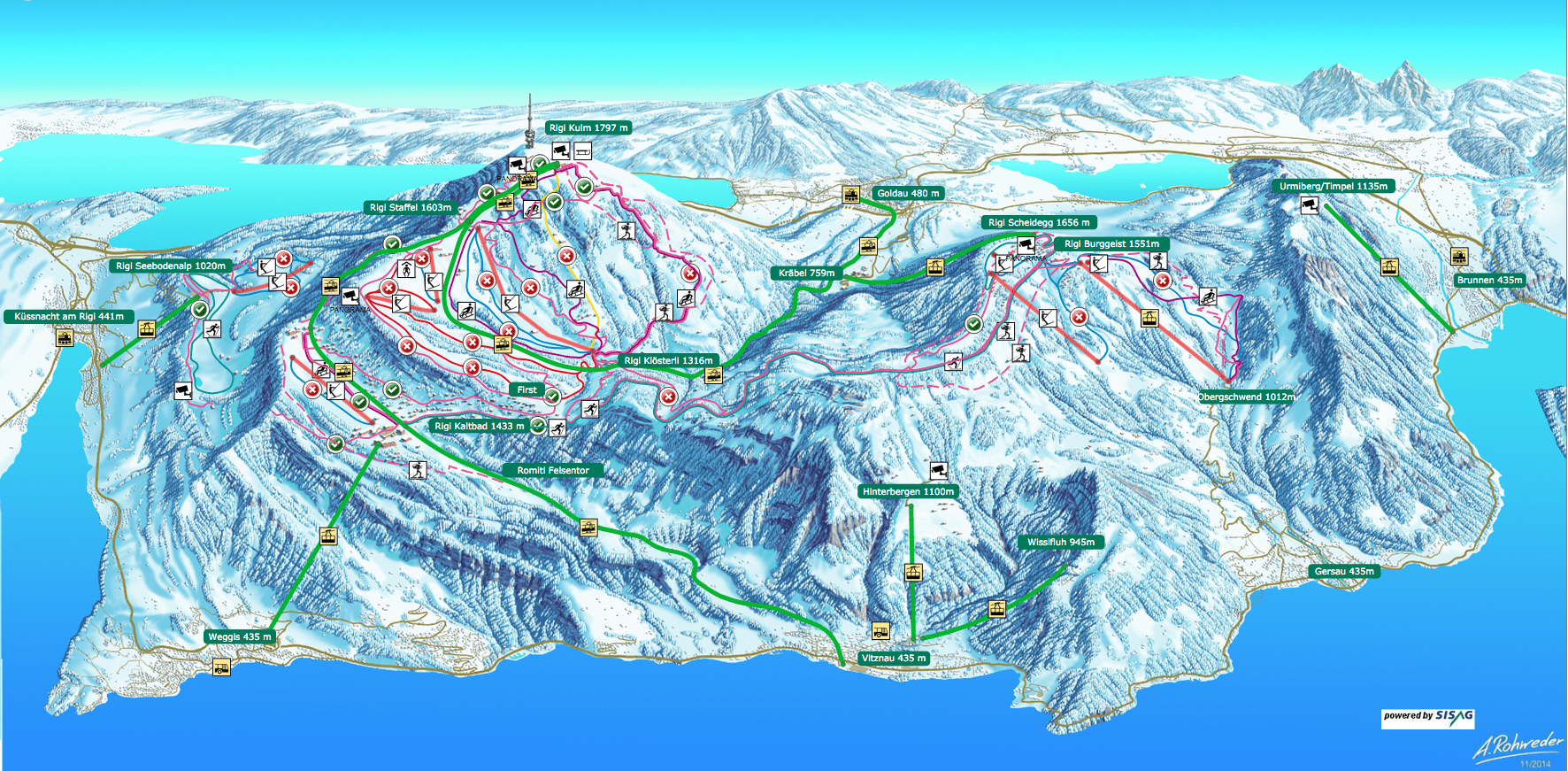 Schlitteln auf der Rigi Wintersport Karte